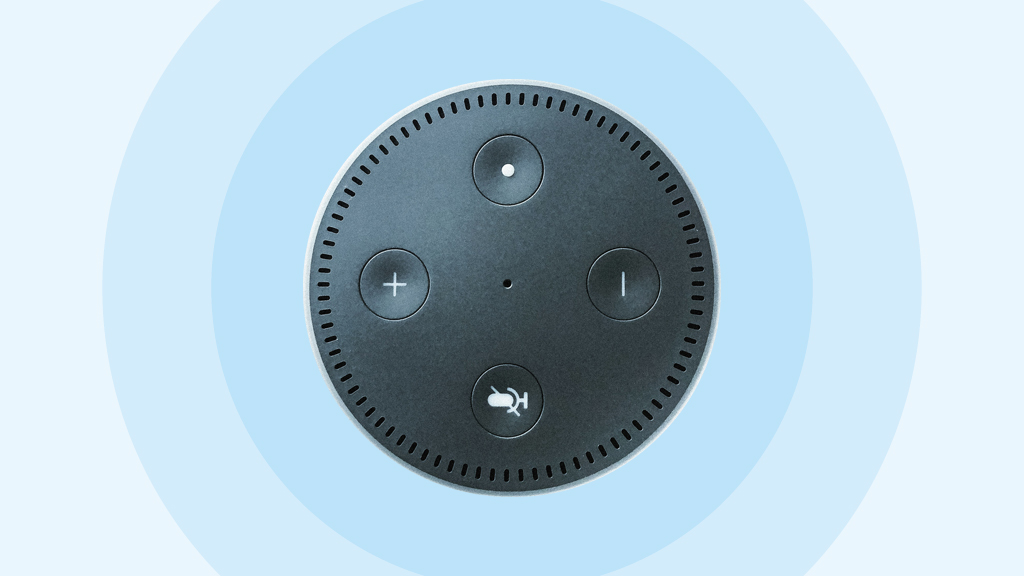 Top down view of an Amazon Echo speaker